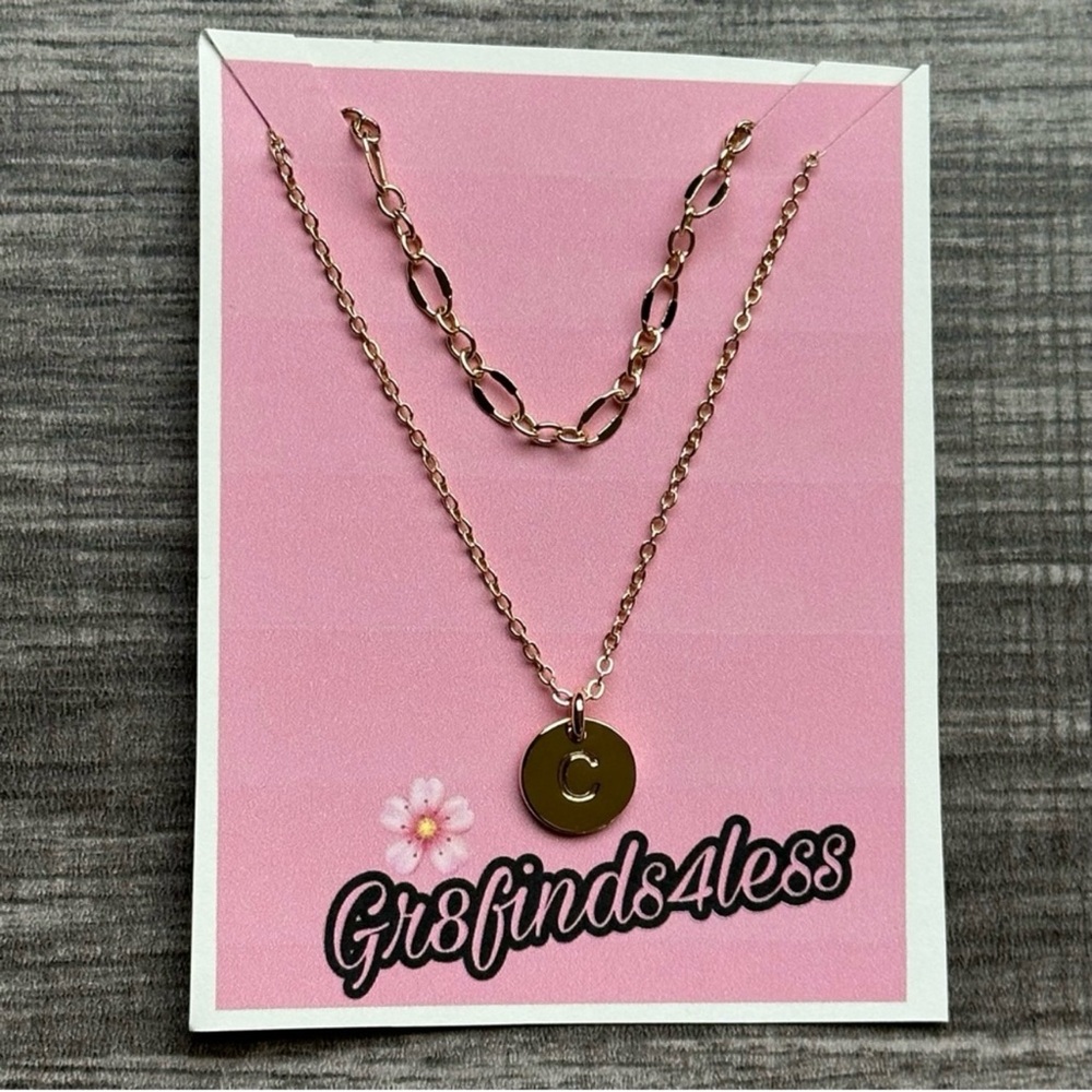 A, C, H, J, L, or M Initial Stackable Gold Plated Necklace Set New - Picture 2 of 10